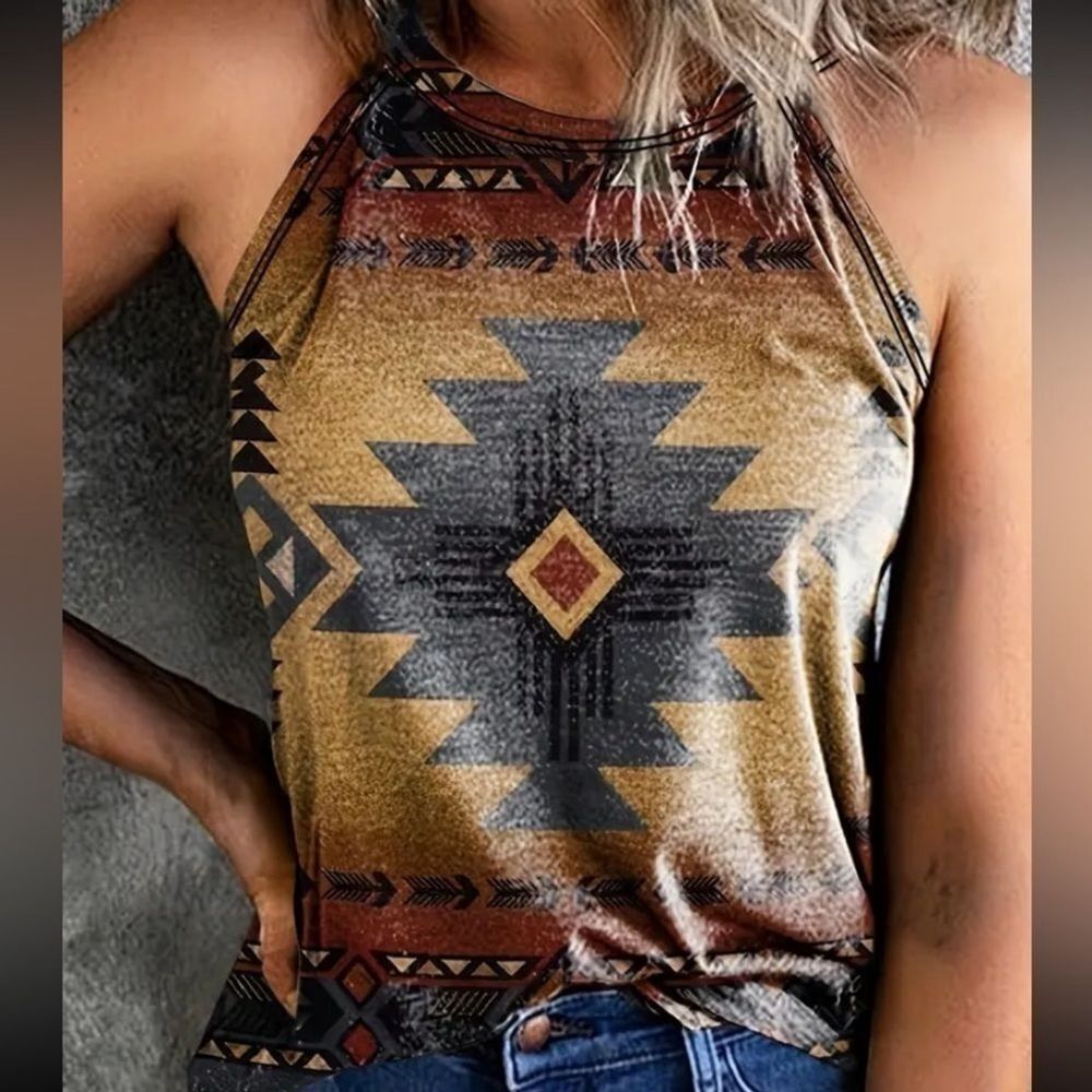 Southwestern Print Tank Top Crewneck for Women